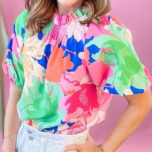 Puff Sleeve Multi Color Print Top from THML